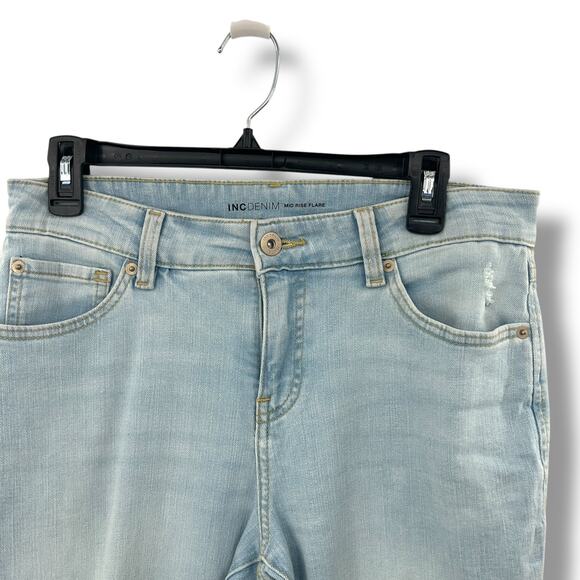 Macy's INC International Concepts Mid Rise Flare Jeans Size 8 Distressed Knee - Picture 2 of 10